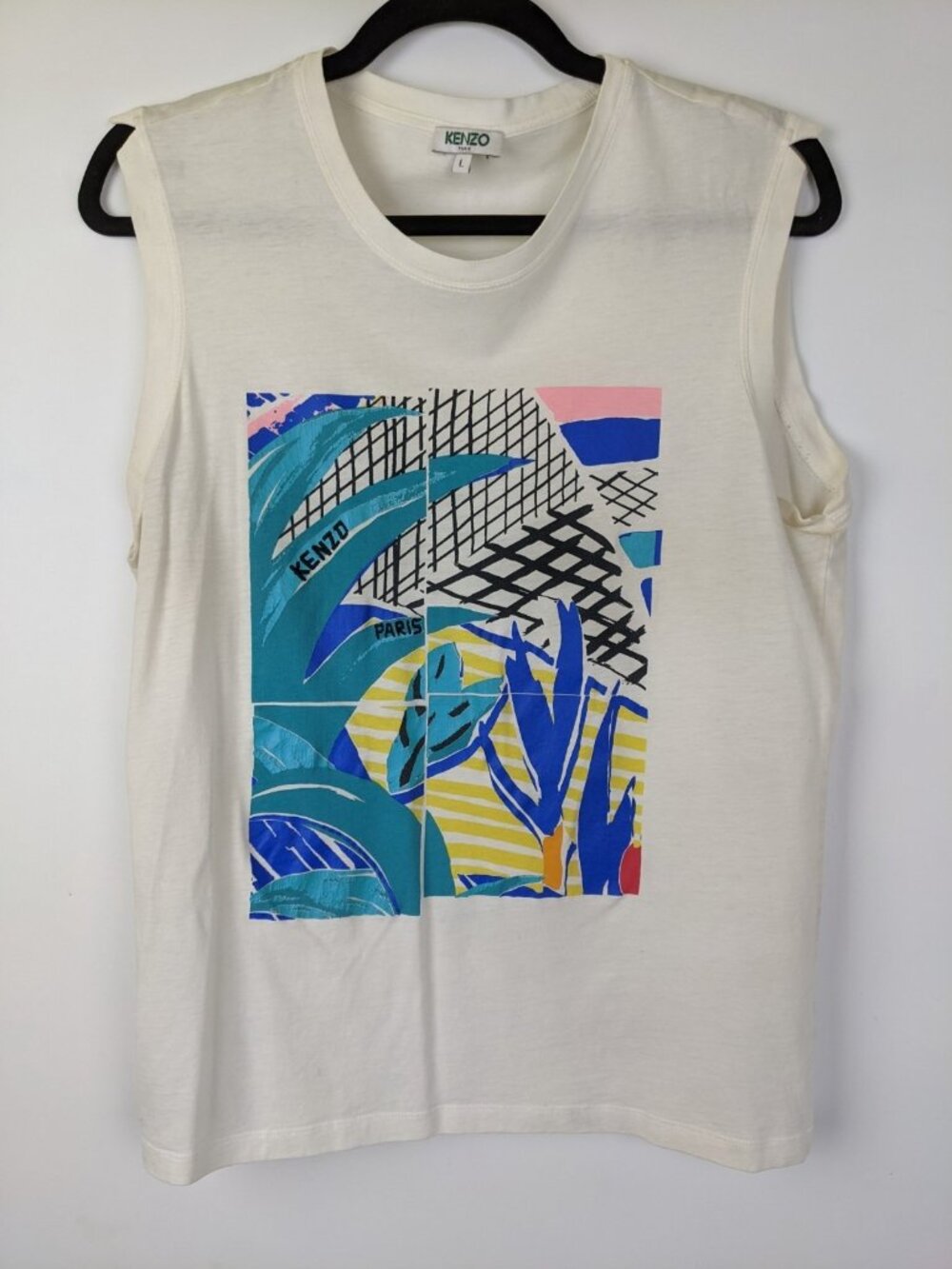 Kezno Paris White Graphic Muscle Tank Top T Shirt Womens Size Large 100% Cotton